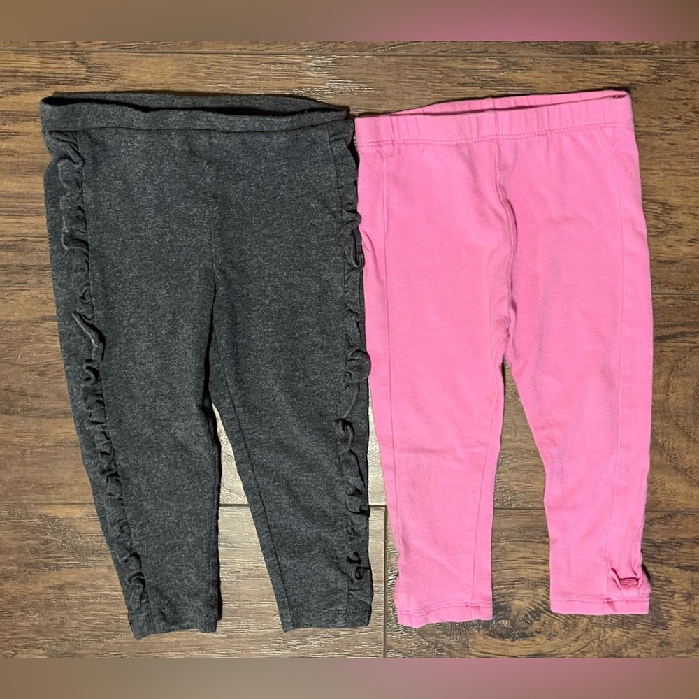 kate spade Charcoal Frilled and Bubblegum Kids Leggings 12 & 18 month baby 2 pc - Picture 1 of 6